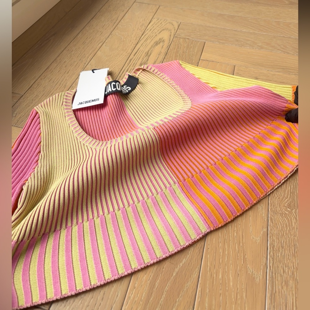 Jacquemus La Maille Yauco Ribbed Cropped Top Multi Pink - Picture 16 of 16